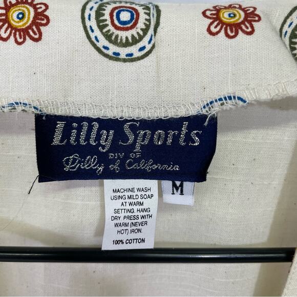 Vintage Blazer Medium Cotton Lightweight Cream Geometric Designs Lilly Sports - Picture 7 of 7